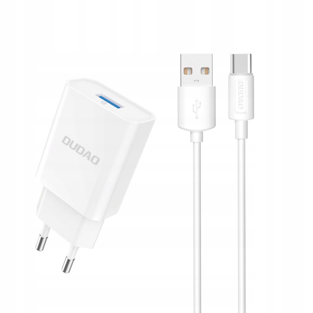 Ładowarka sieciowa Usb-a 2.1A 10W z kablem Usb-a Usb-c biała
