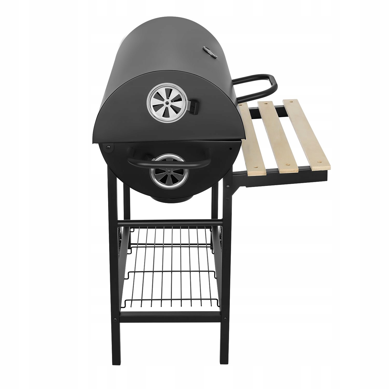 Duży zamykany grill węglowy ogrodowy na kółkach z półkami i paleniskiem Długość rusztu 70 cm