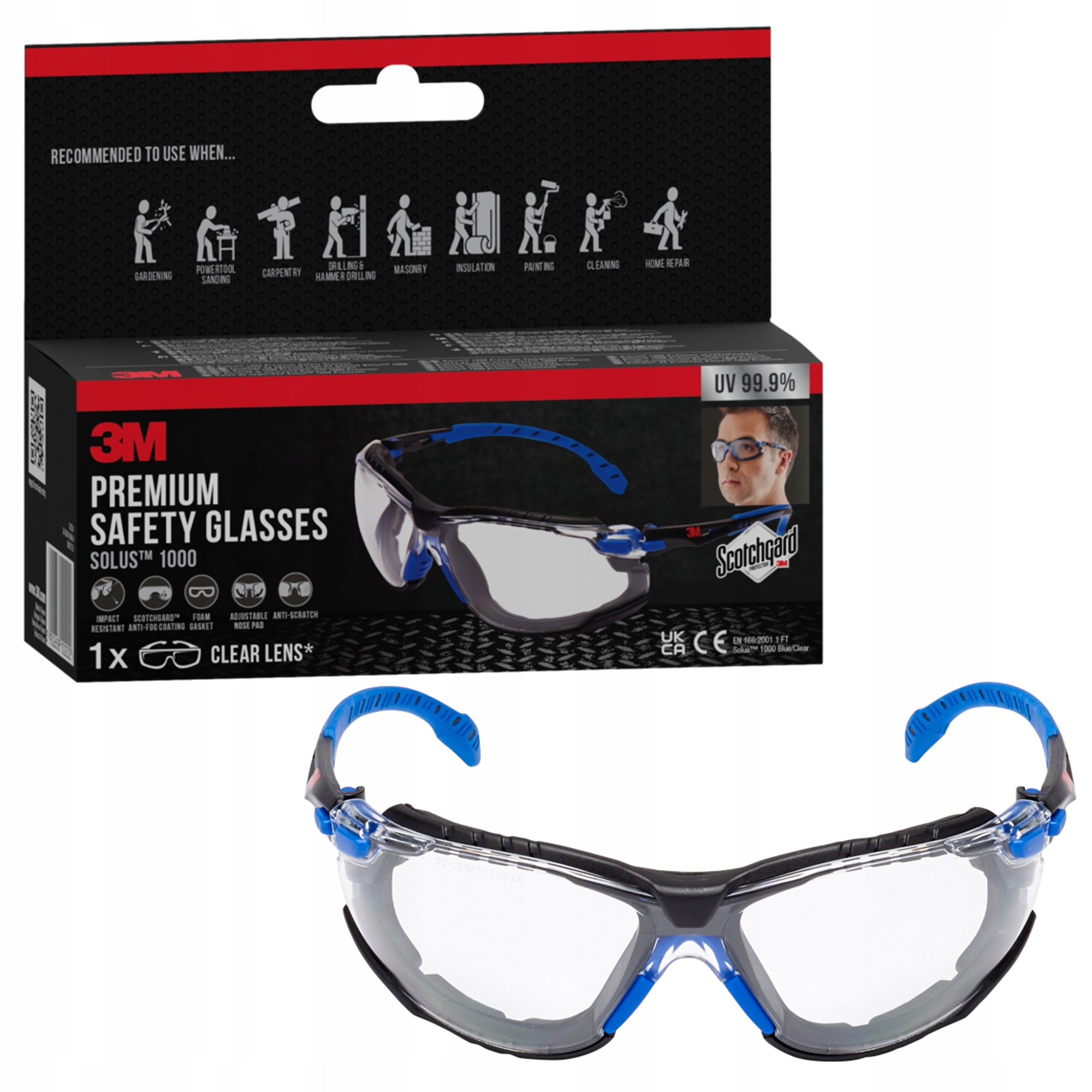 3M Solus okulary ochronne anty-fog niebiesko-czarne, przezroczyste soczewki