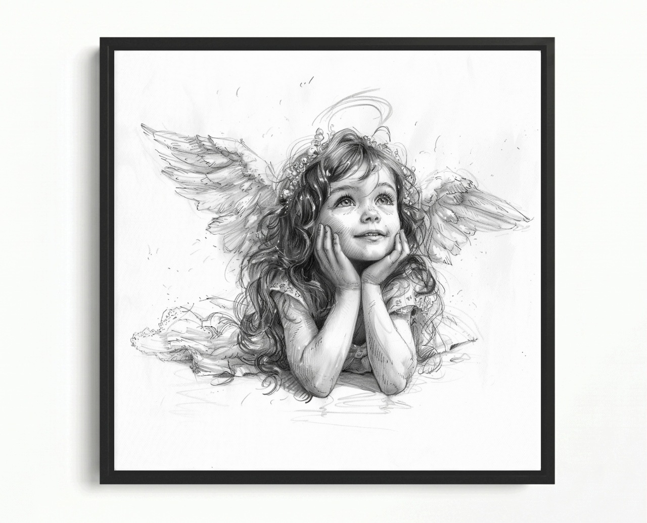 Obraz Rám American Box Grafika Kresba Dítě Dívka Anděl 40x40