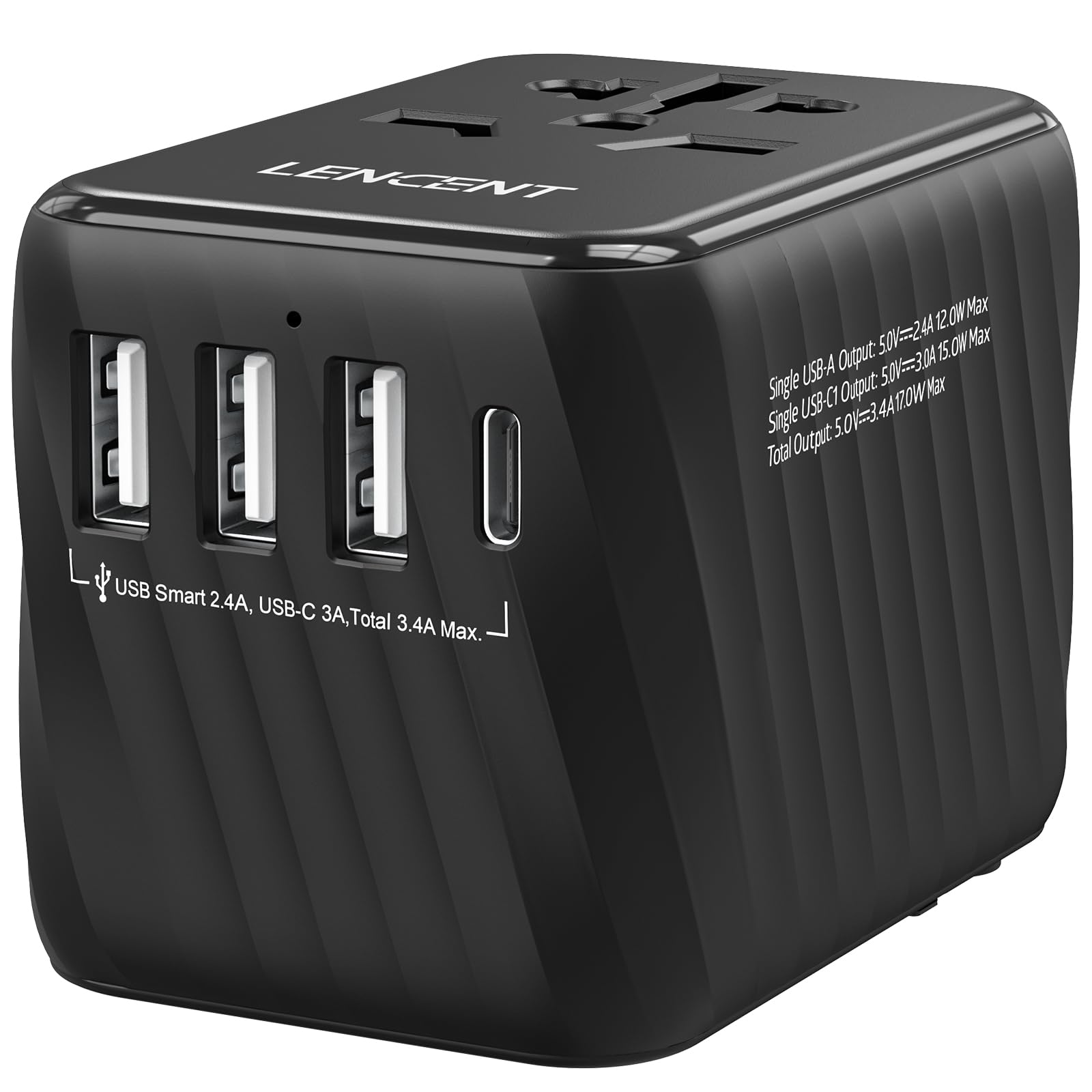 LENCENT Uniwersalny Adapter Podróżny z 3 Portami USB i Typem C