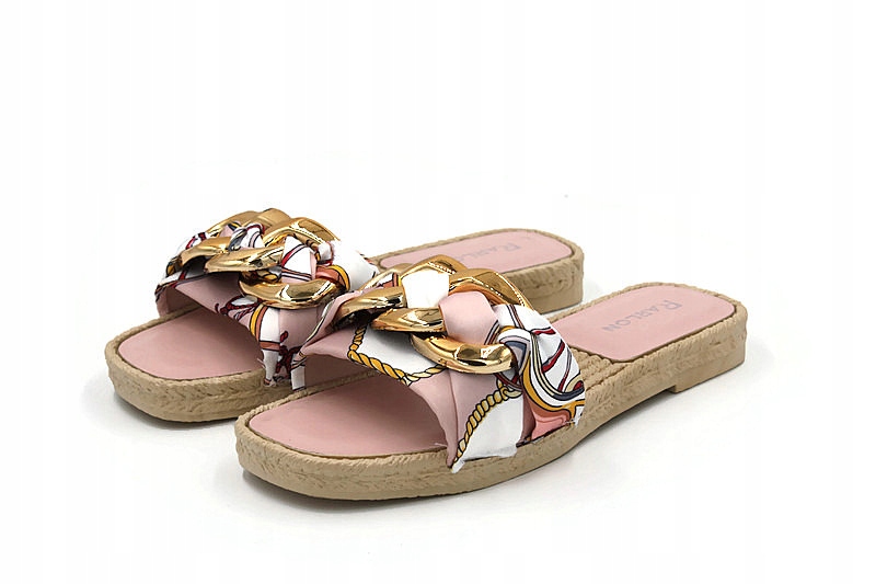 XS-8 L.PINK KLAPKI ZDOBIONE ZŁOTYM ŁAŃCUCHEM R.38 Rozmiar 38