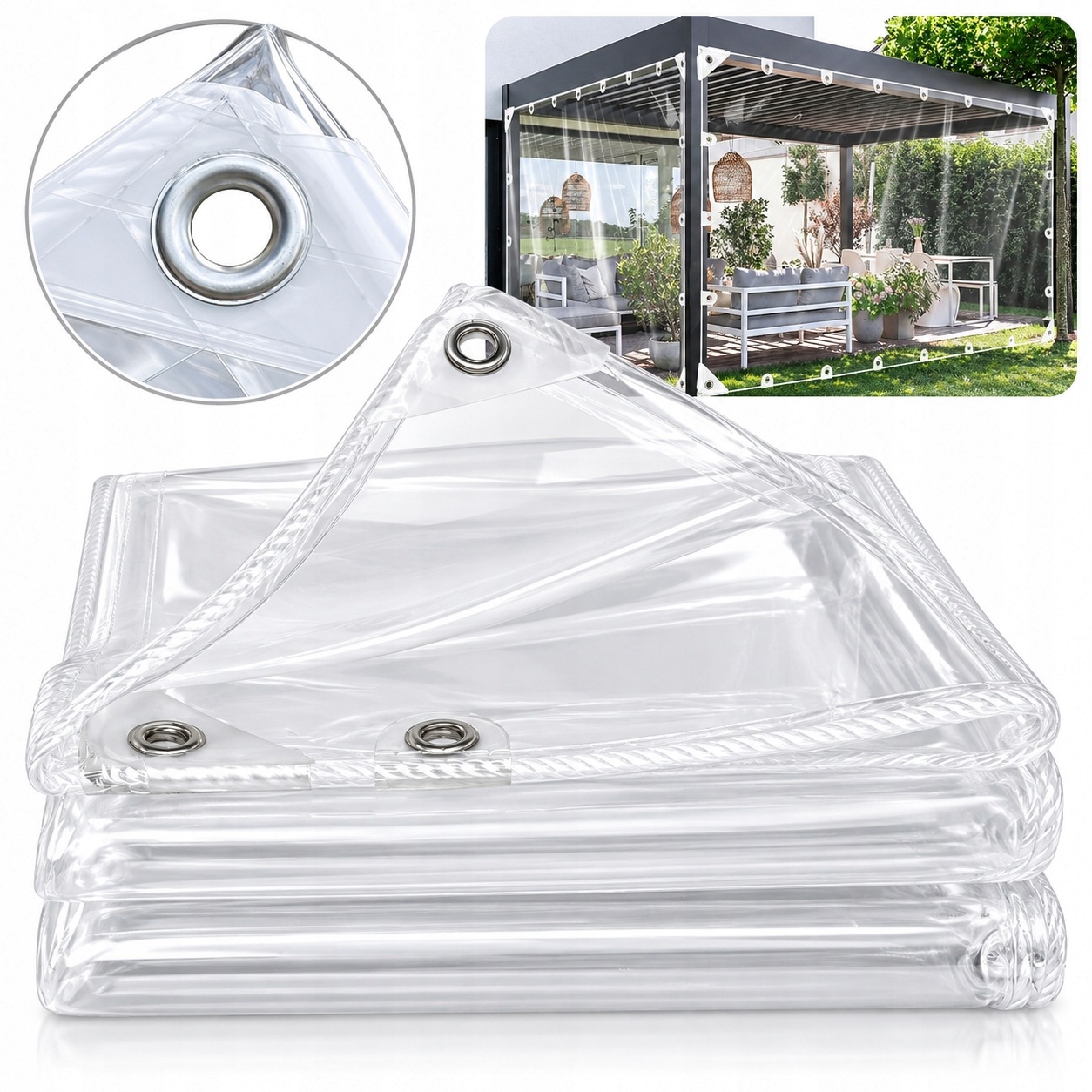 Průhledná Pvc plachta 1,5 x 3 m 450 g/m² s oky na terasu