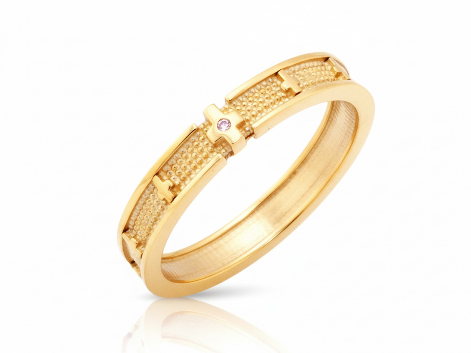Zlatý prstýnek 585 s krystaly, elegantní kříž, ideální jako dárek
