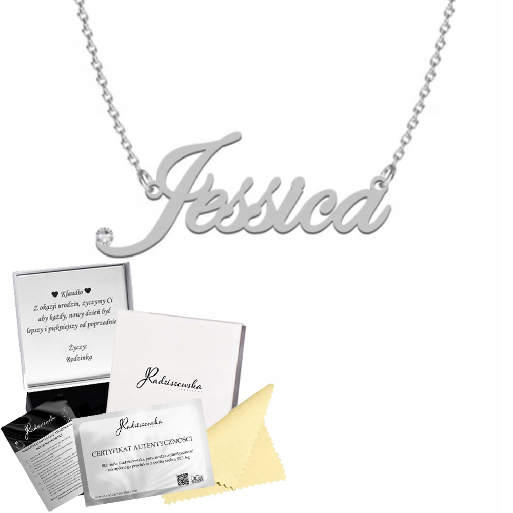 Stříbrný Náhrdelník Se Jménem Jessica Řetízek Dárek 925 Věnování Bonus