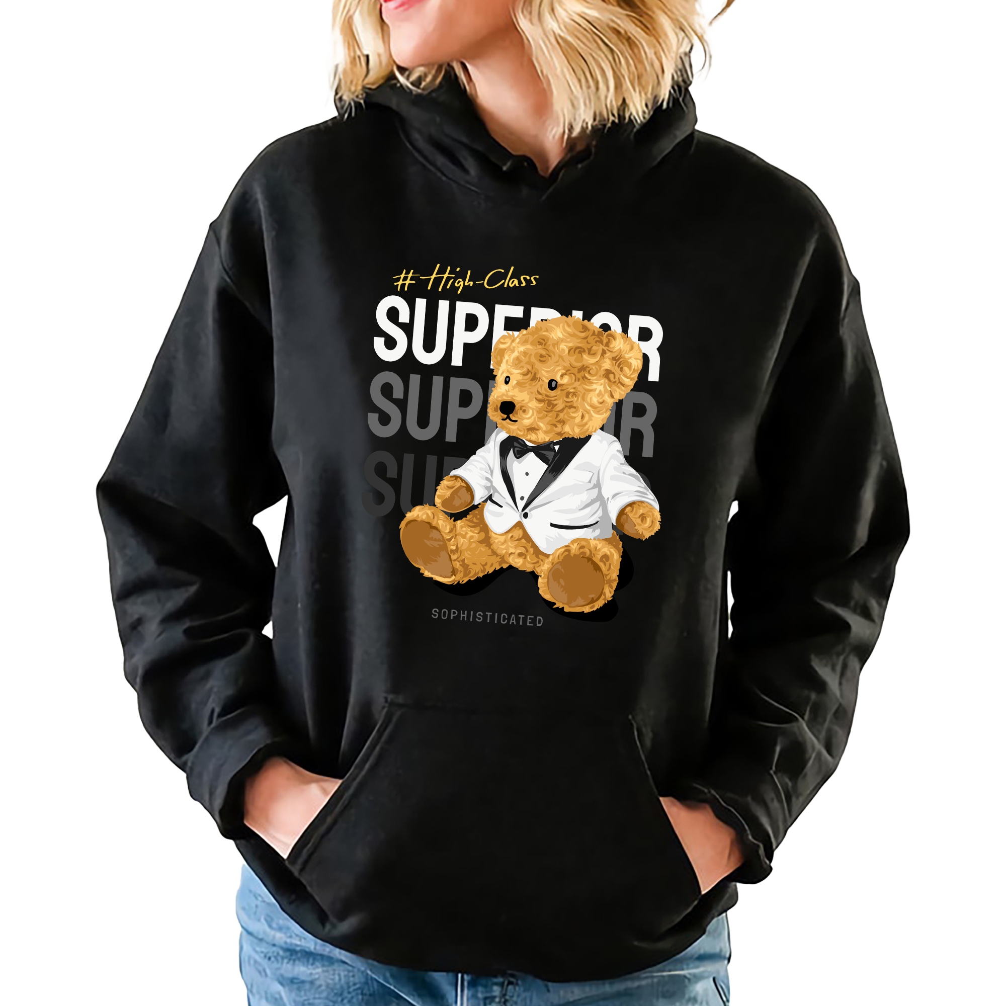 Mikina S Kapucí Černá Superior Pro Mládež Stylové Trendy Vzory Vel XXL
