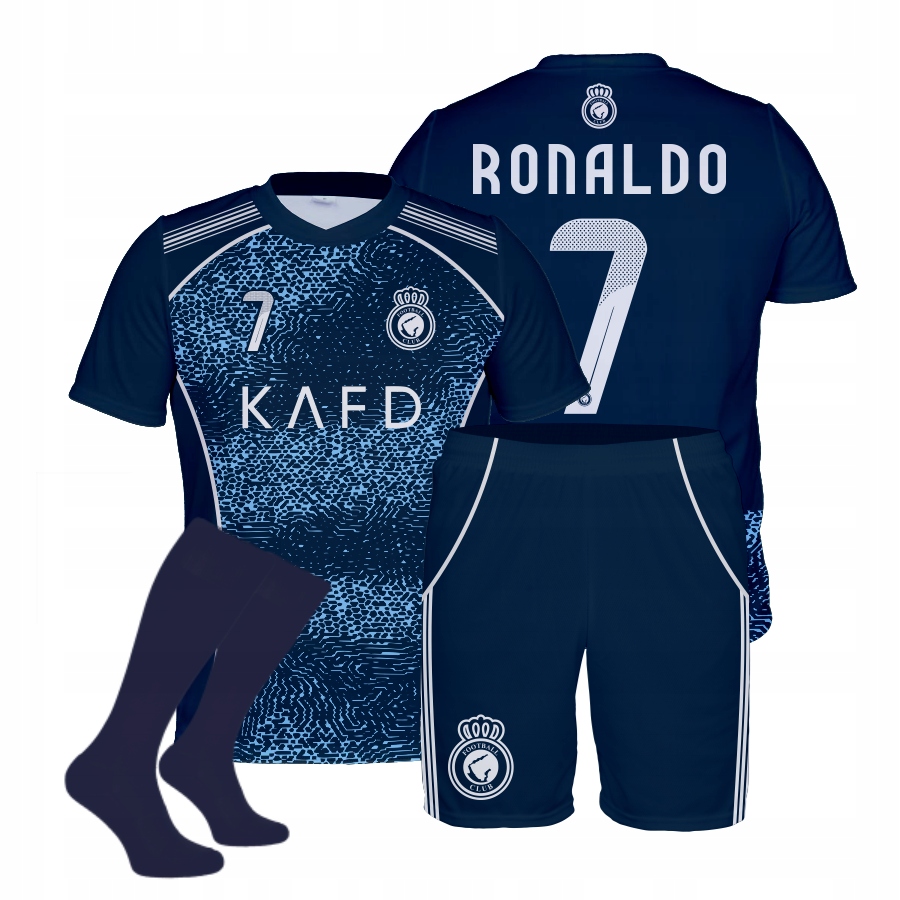 Strój Piłkarski Ronaldo Al-Nassr granat Komplet Koszulka Spodenki Getry 122