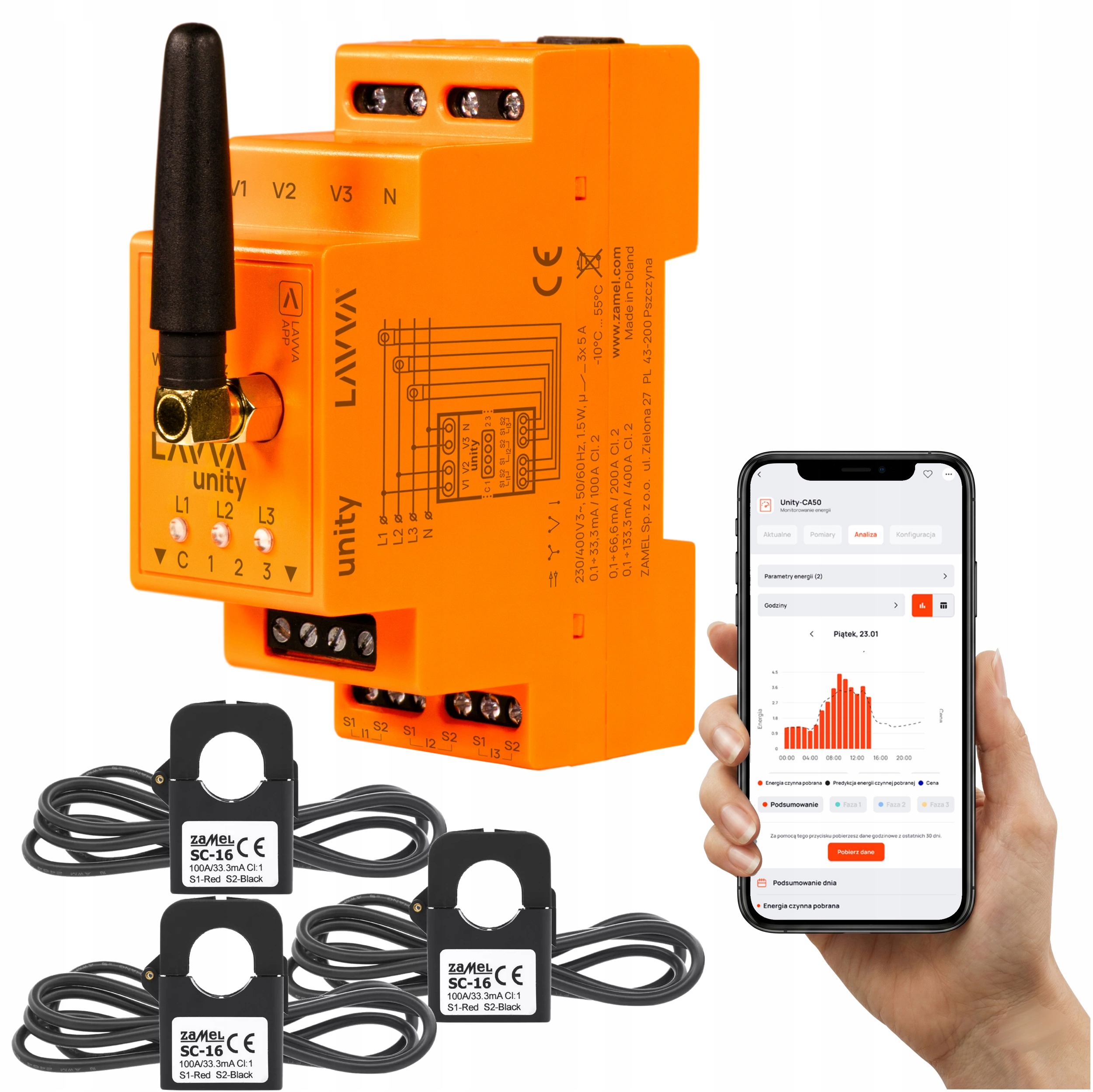Merač energie 3F WiFi Obojsmerný merač prúdu Pv Lavva Unity 100A