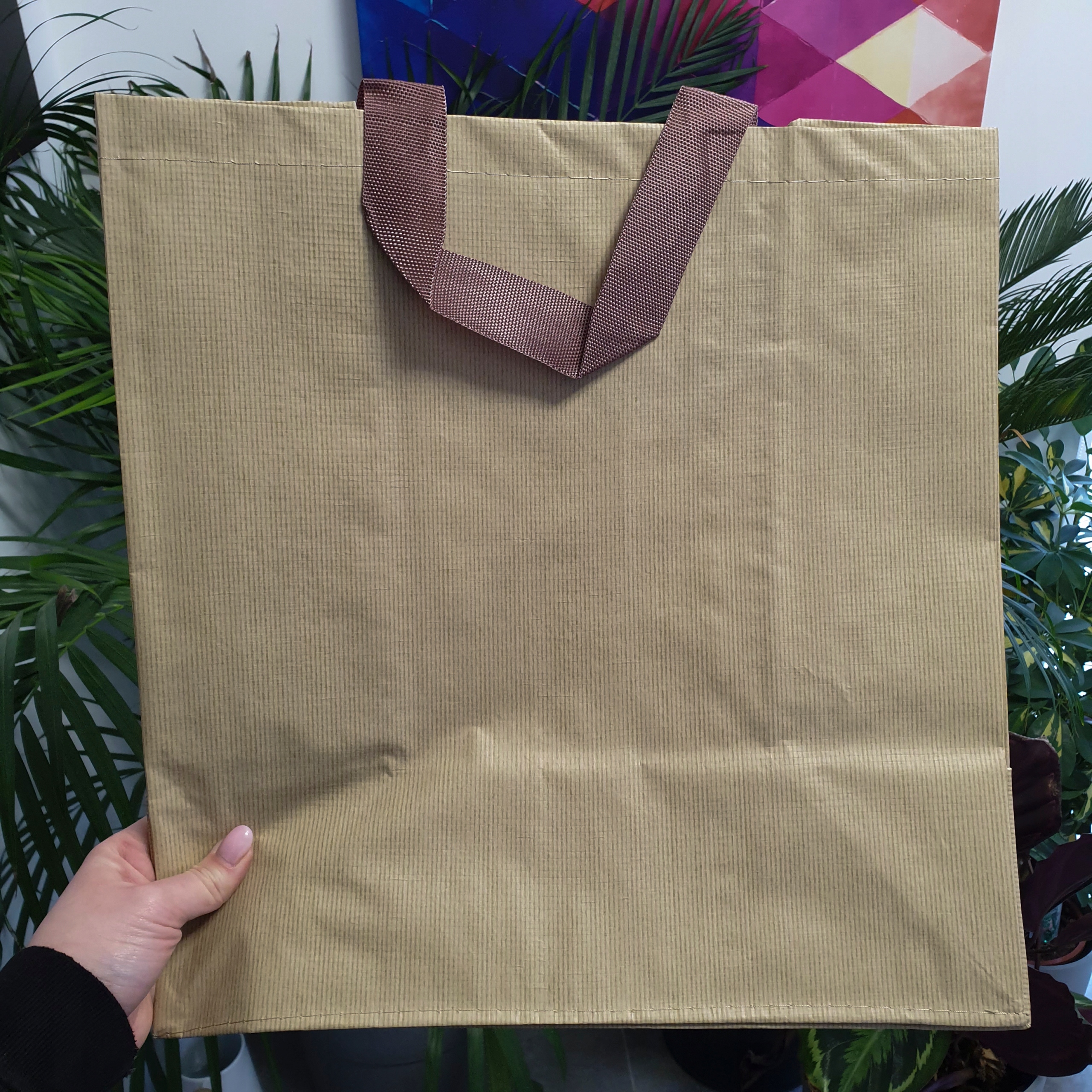 Torba na zakupy PP materiałowa 38x22x40cm 33L DUŻA MOCNA na miasto BRĄZOWA Materiał dominujący inny