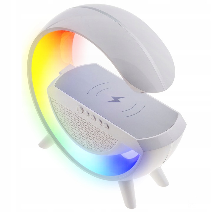 Lampka LED Ładowarka QI Głośnik RGB RADIO Zasilanie akumulatorowe sieciowe