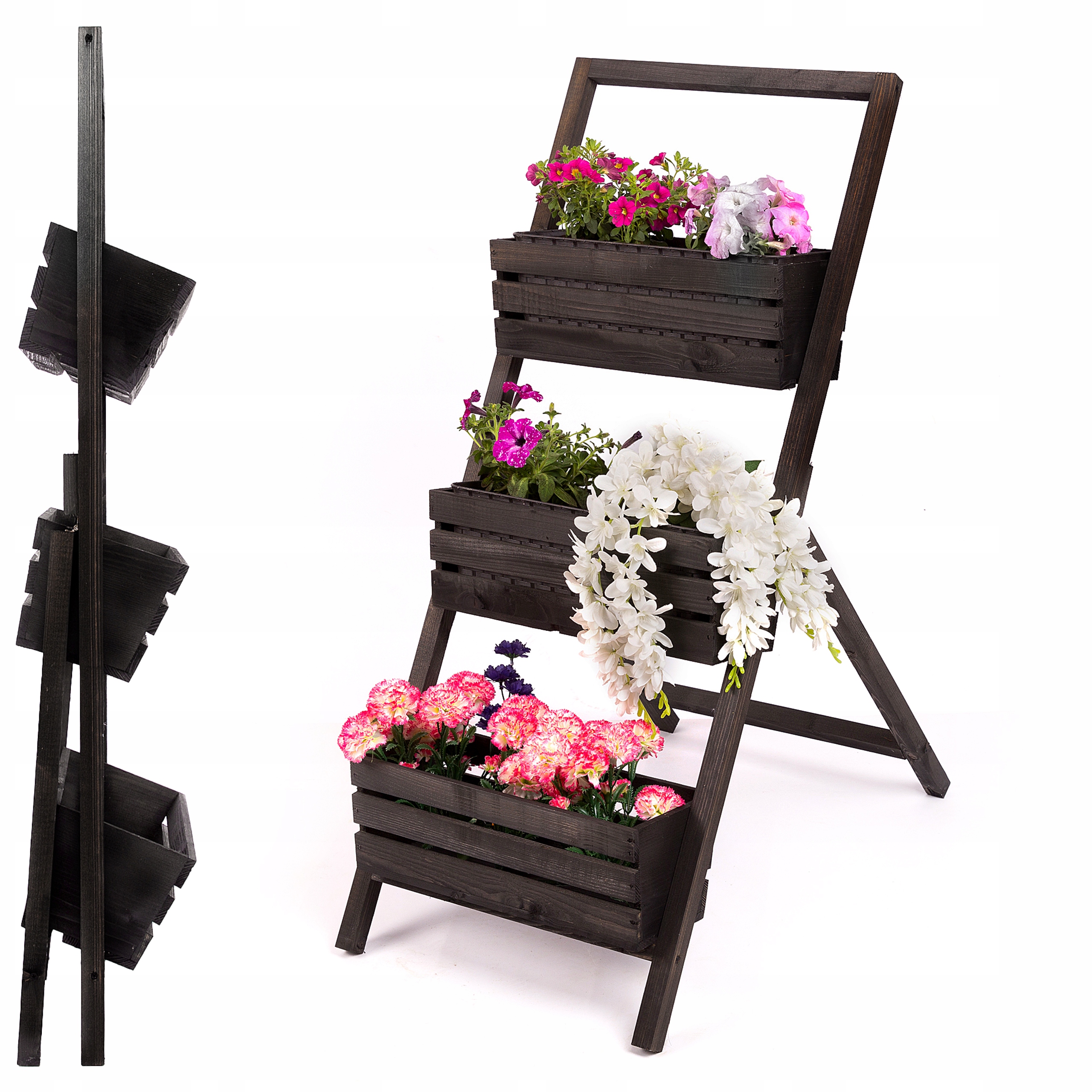 KWIETNIK STOJĄCY DREWNIANY KASKADOWY CZARNY WIELOPOZIOMOWY STOJAK NA KWIATY