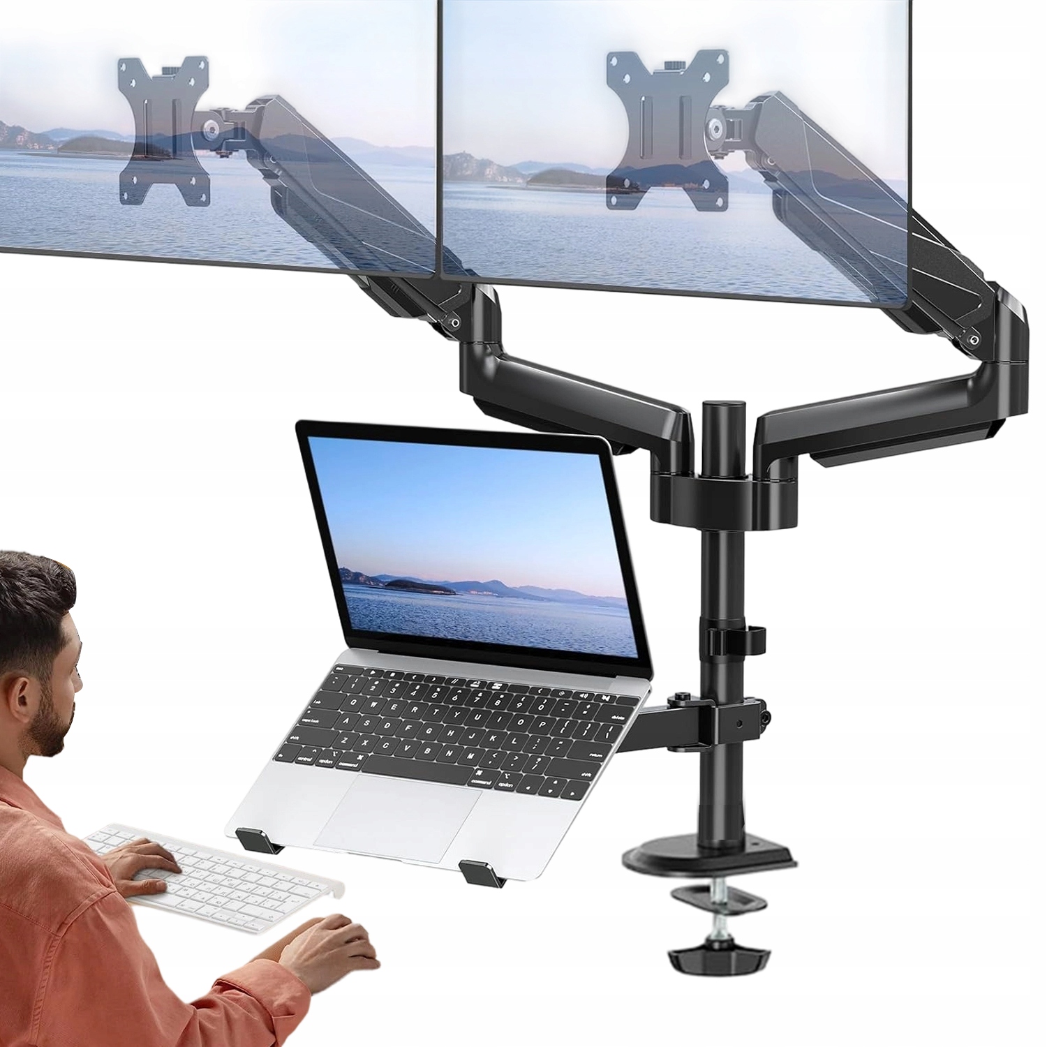 Vysoký 80 CM Stolní Držák Pro 2 Monitory 17-32 Palců, Dvojitý, Univerzální