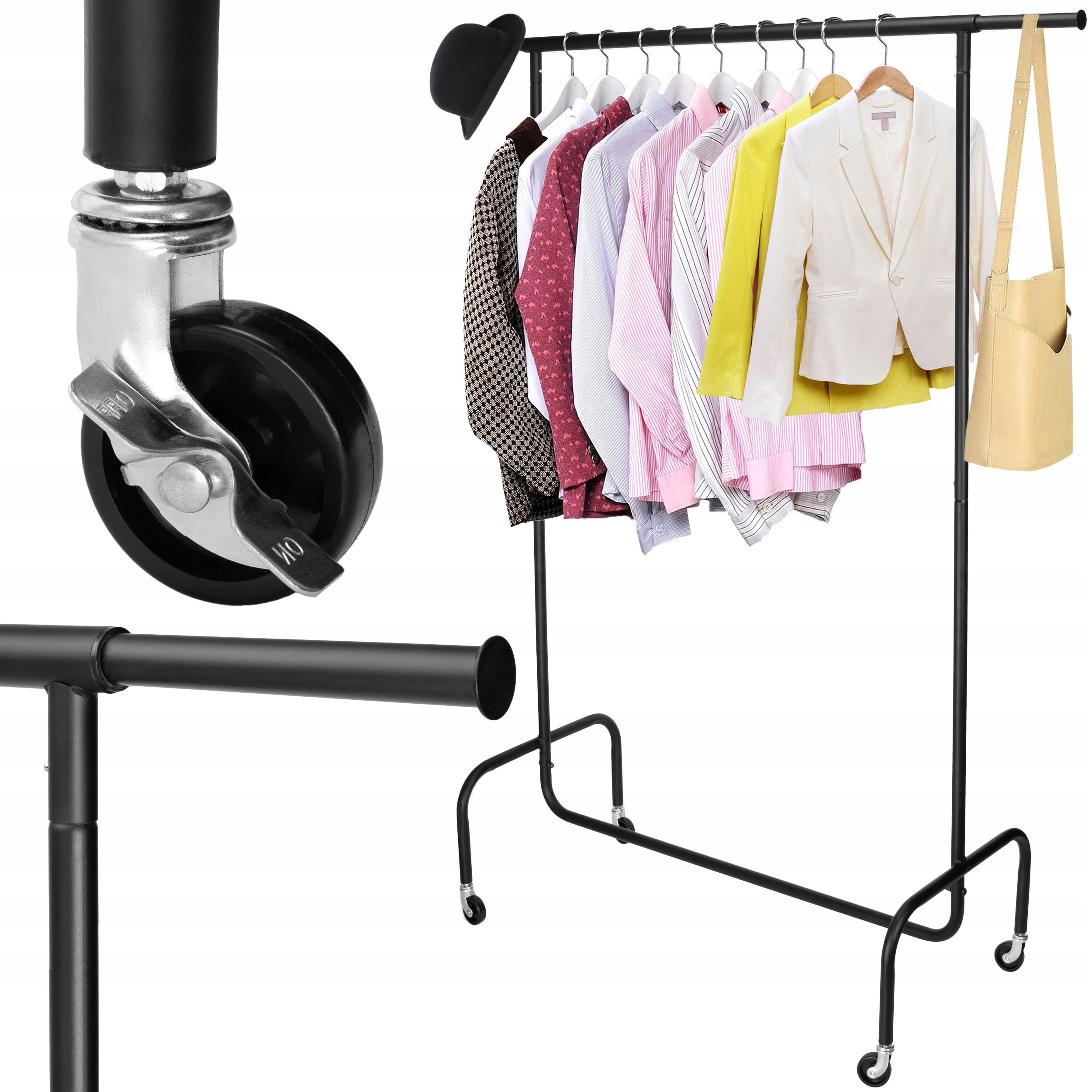 Věšák Na Kolečkách Oblečení Stojan Černý Podlahový Kovový Šatník Loft