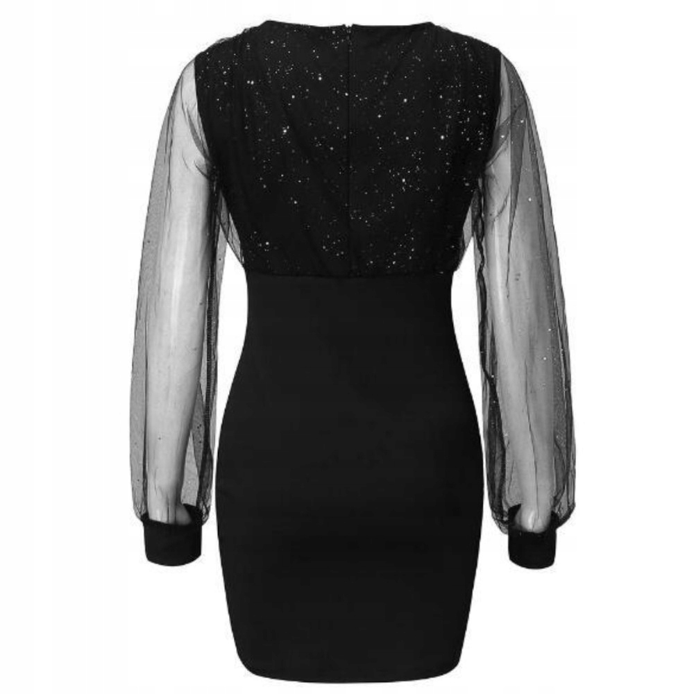 ELEGANCKA SUKIENKA WIECZOROWA KORONKOWA RĘKAW XL Kolor czarny