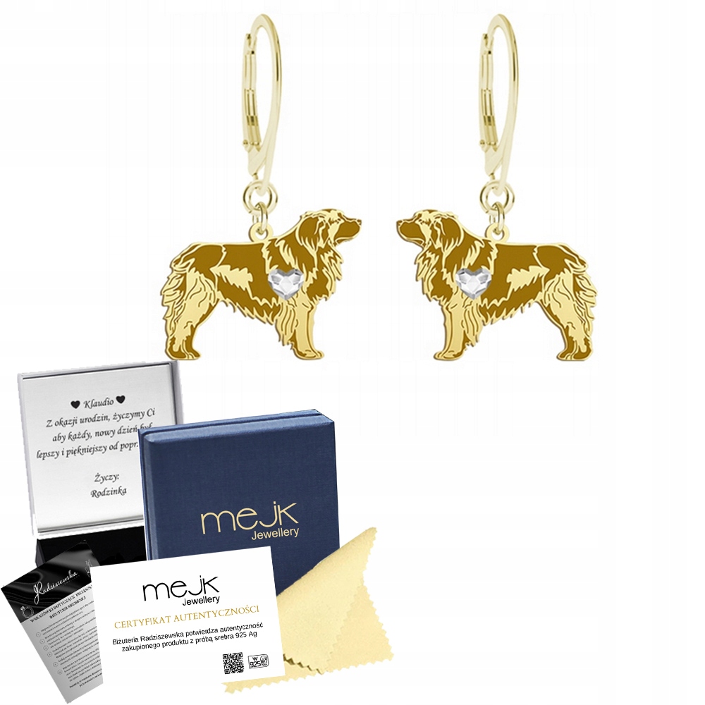 Náušnice Zlaté se psem Leonberger 925 Šperky Dárek Gravírování Bonus