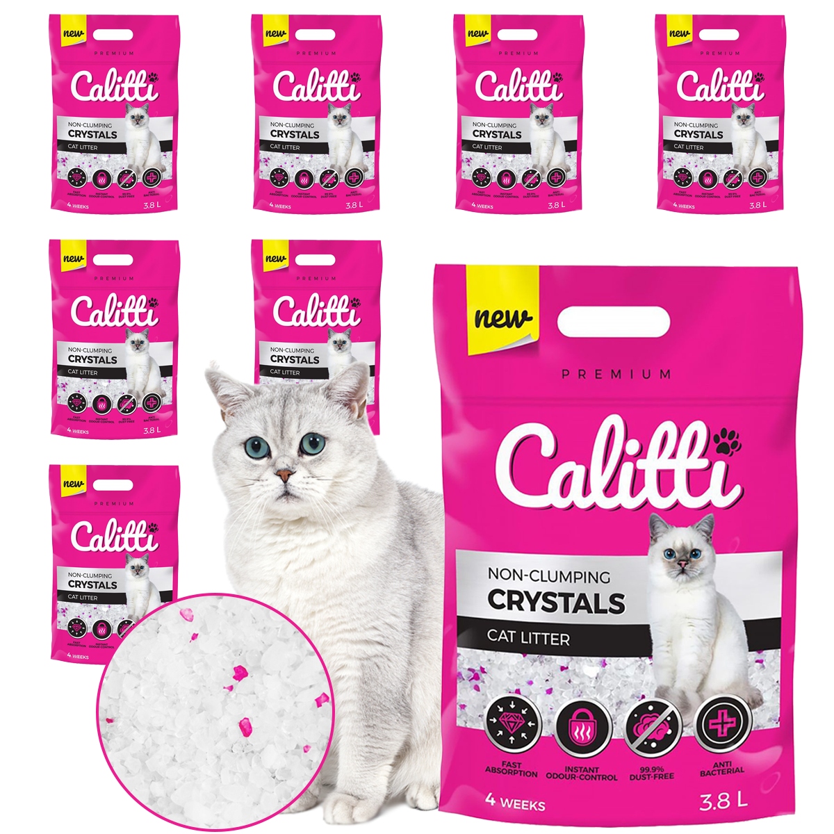 Levně Silikonové stelivo pro kočky Calitti 8 x 3,8 l savé