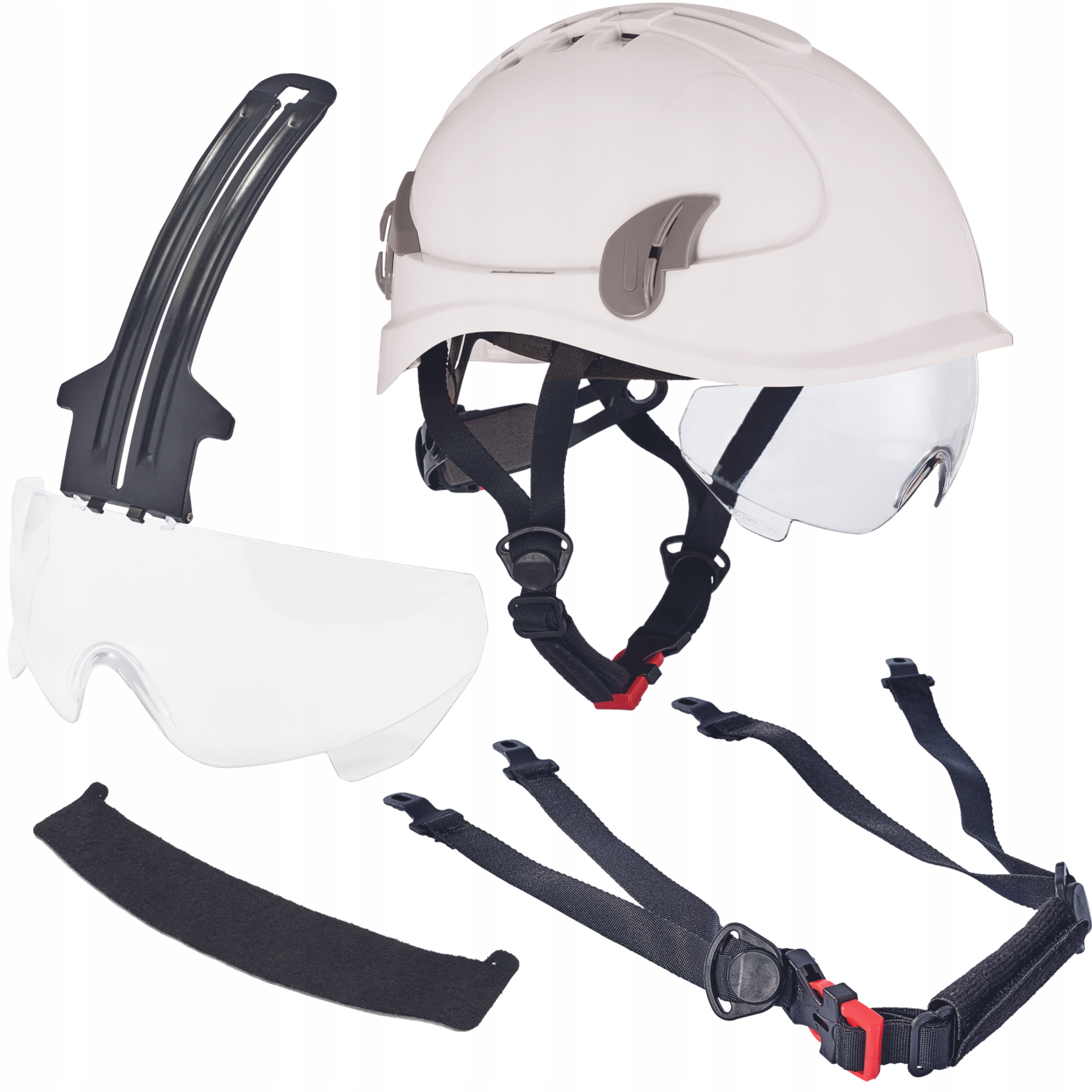 

Kask Ochronny Hełm Wentylowany Z Okularami Biały