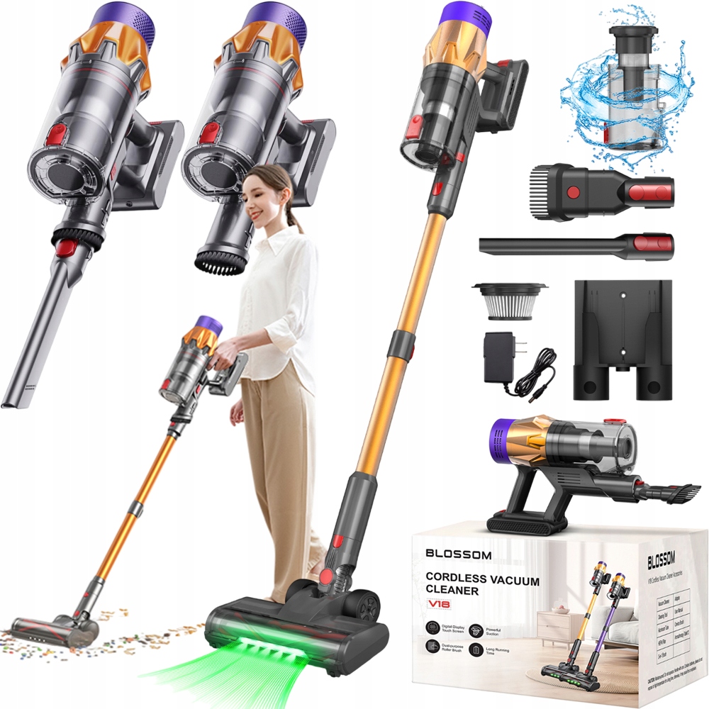 Odkurzacz Bezprzewodowy Pionowy Led Blossom V18 550W 50KPA Domu Samochodu