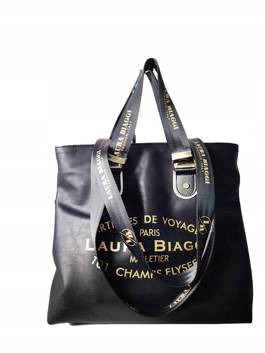 

Torebka Laura Biaggi shopper czarna z napisami zło