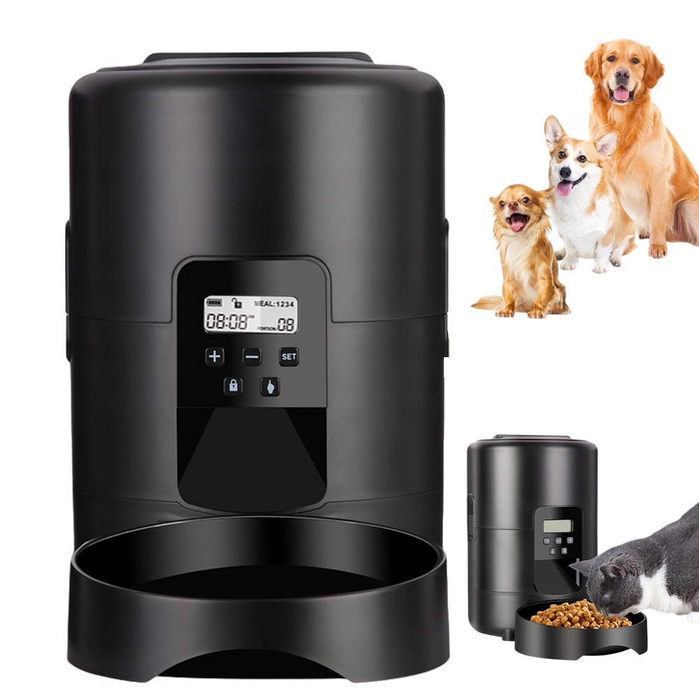 Levně Zásobník Na Krmivo Pro Psa A Kočku Dávkovač Automatický Na Krmivo Černý 2L