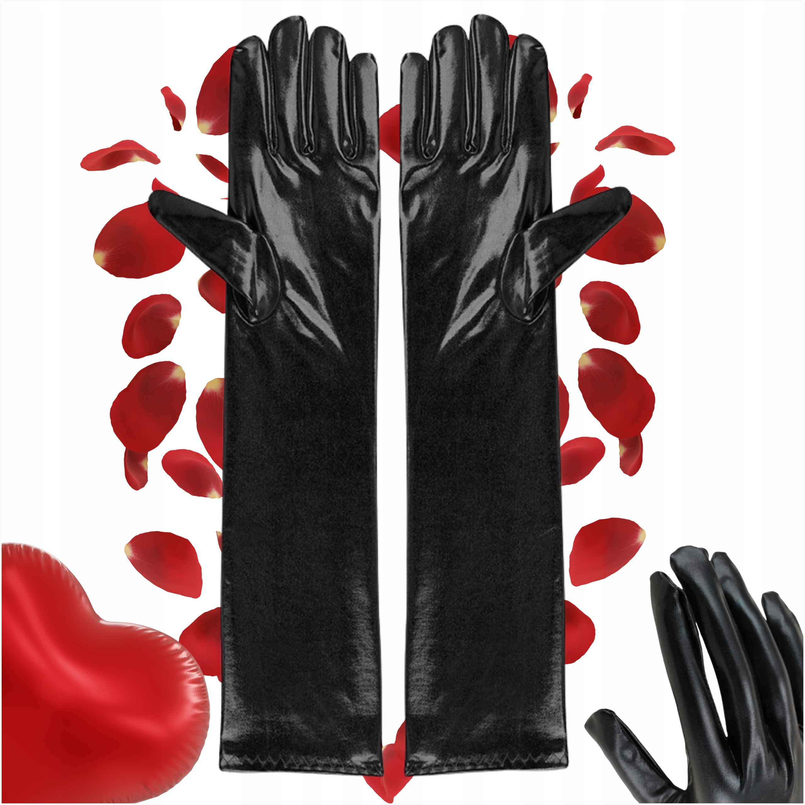 Sexy Czarne Długie Rękawiczki Latex Vinyl Dodatek BDSM Seksowne Obcisłe