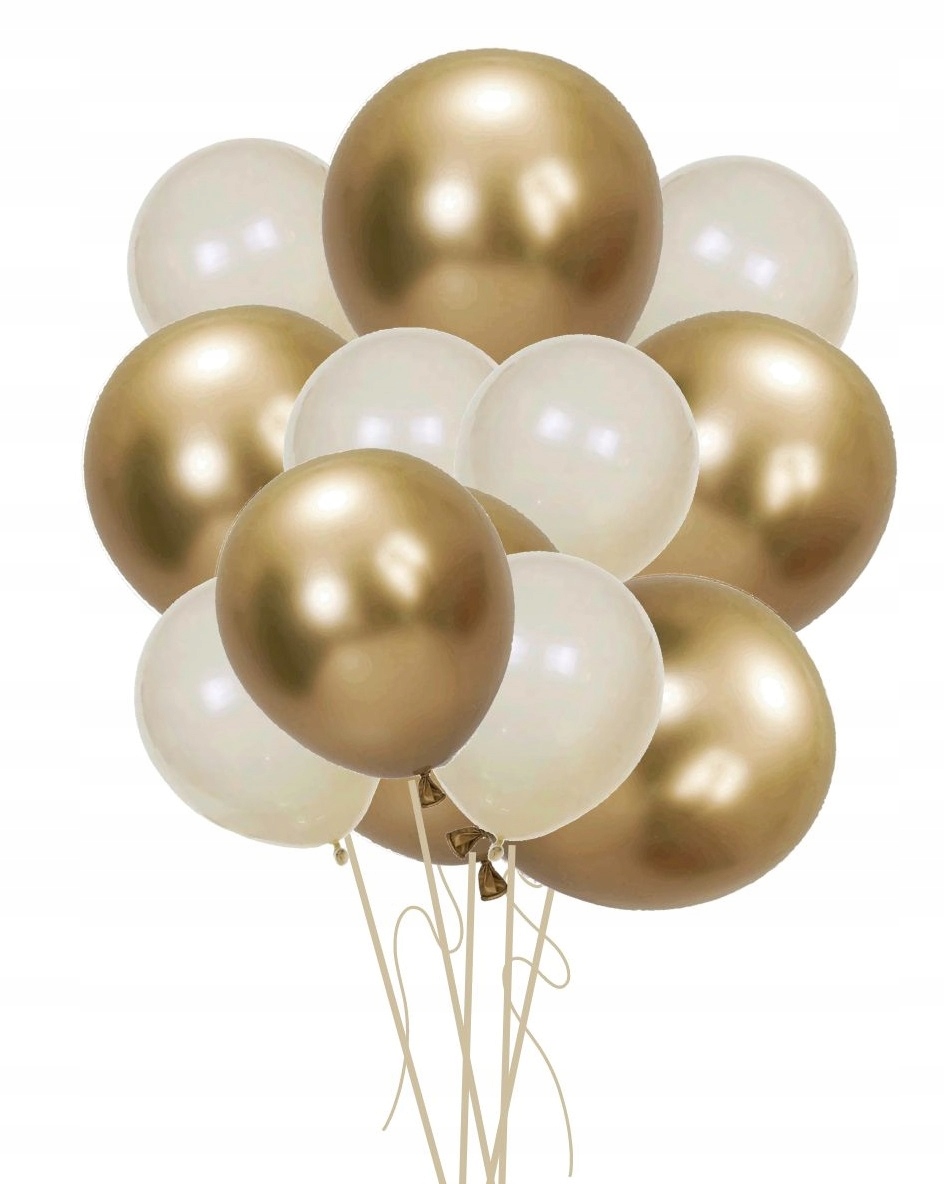 Balony BIAŁE i ZŁOTE CHROM na Ślub Urodziny 100szt
