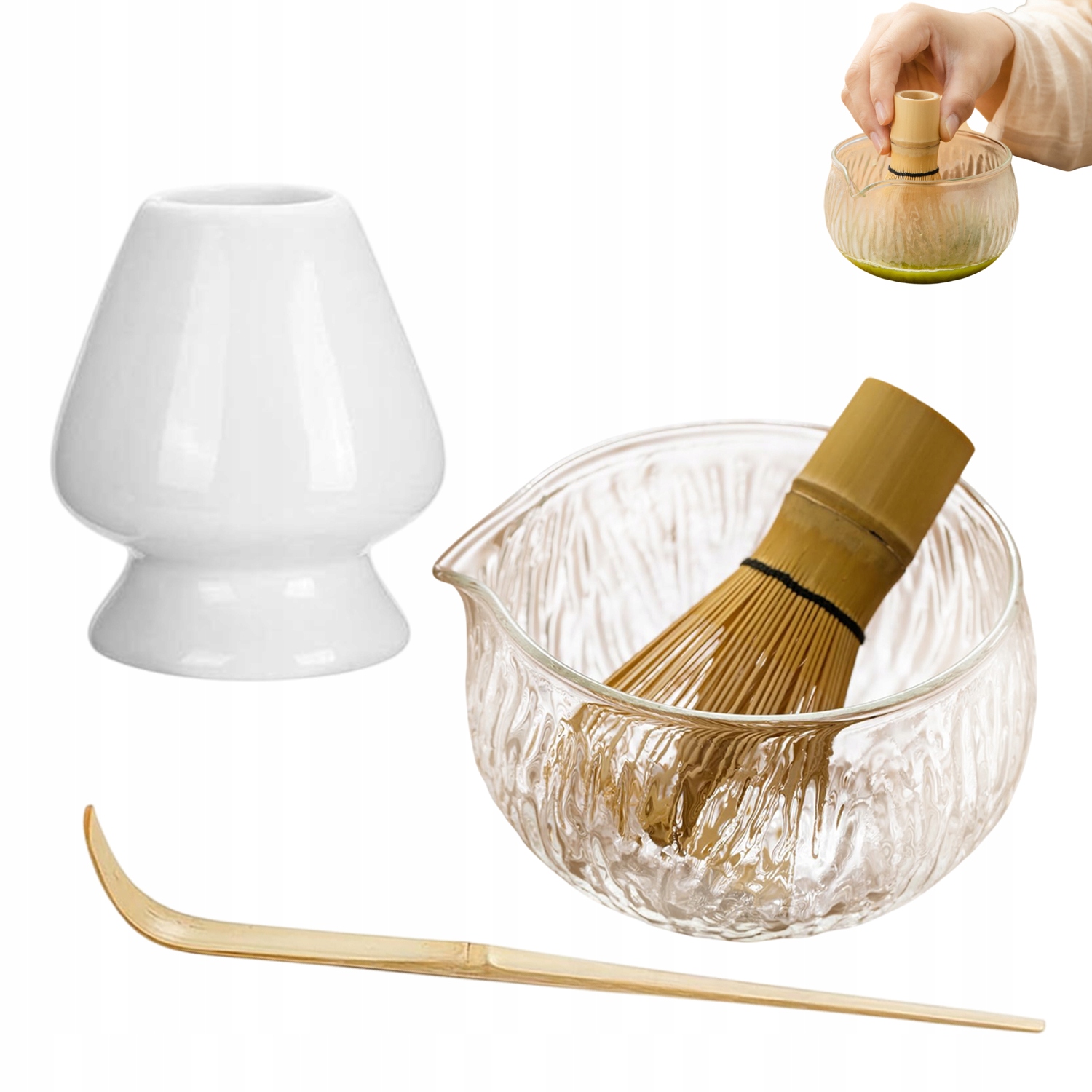 Levně Sada Na Vaření Matcha Metla Keramická Základna Skleněná Miska