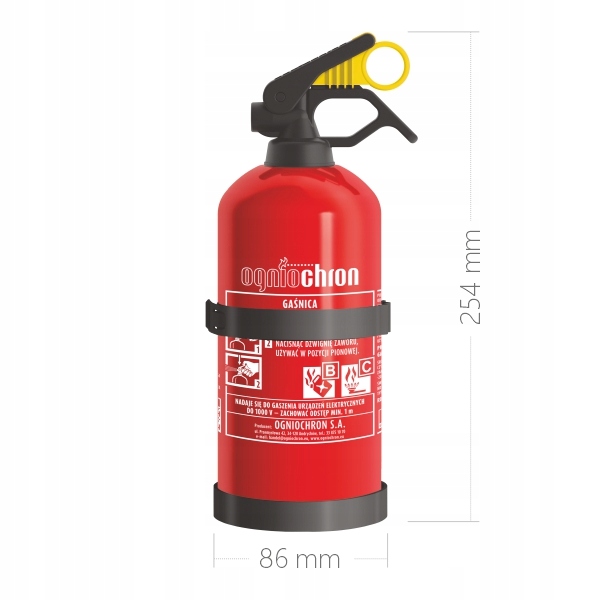 GAŚNICA SAMOCHODOWA 1kg ABC 2024 PROSZKOWA 1kg DO SAMOCHODU +WIESZAK UCHWYT Producent Ogniochron