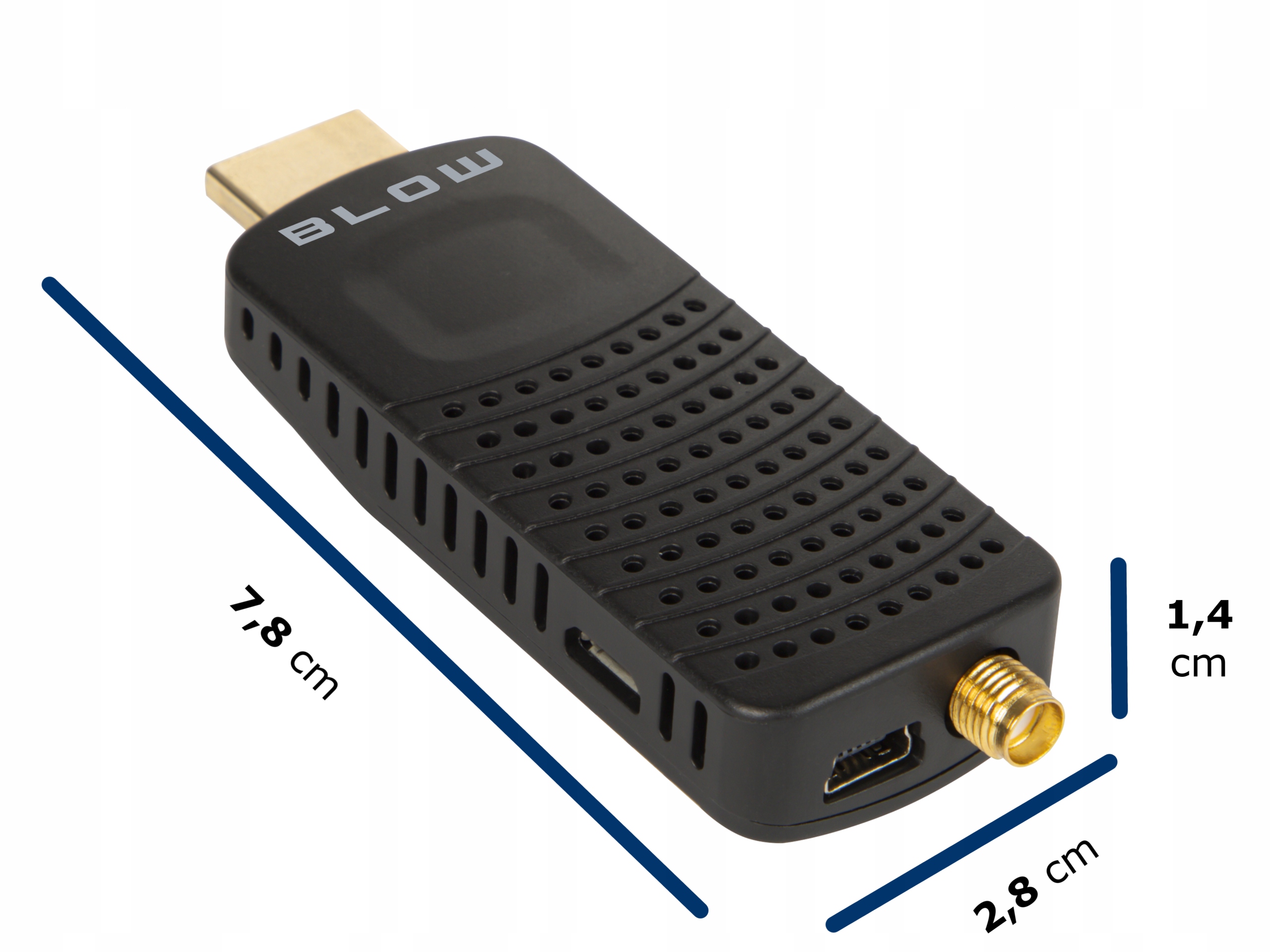 DEKODER TUNER TV DVB-T2 HEVC H.265 FULL HD MINI STICK PILOT BATERIE ZESTAW Marka Blow