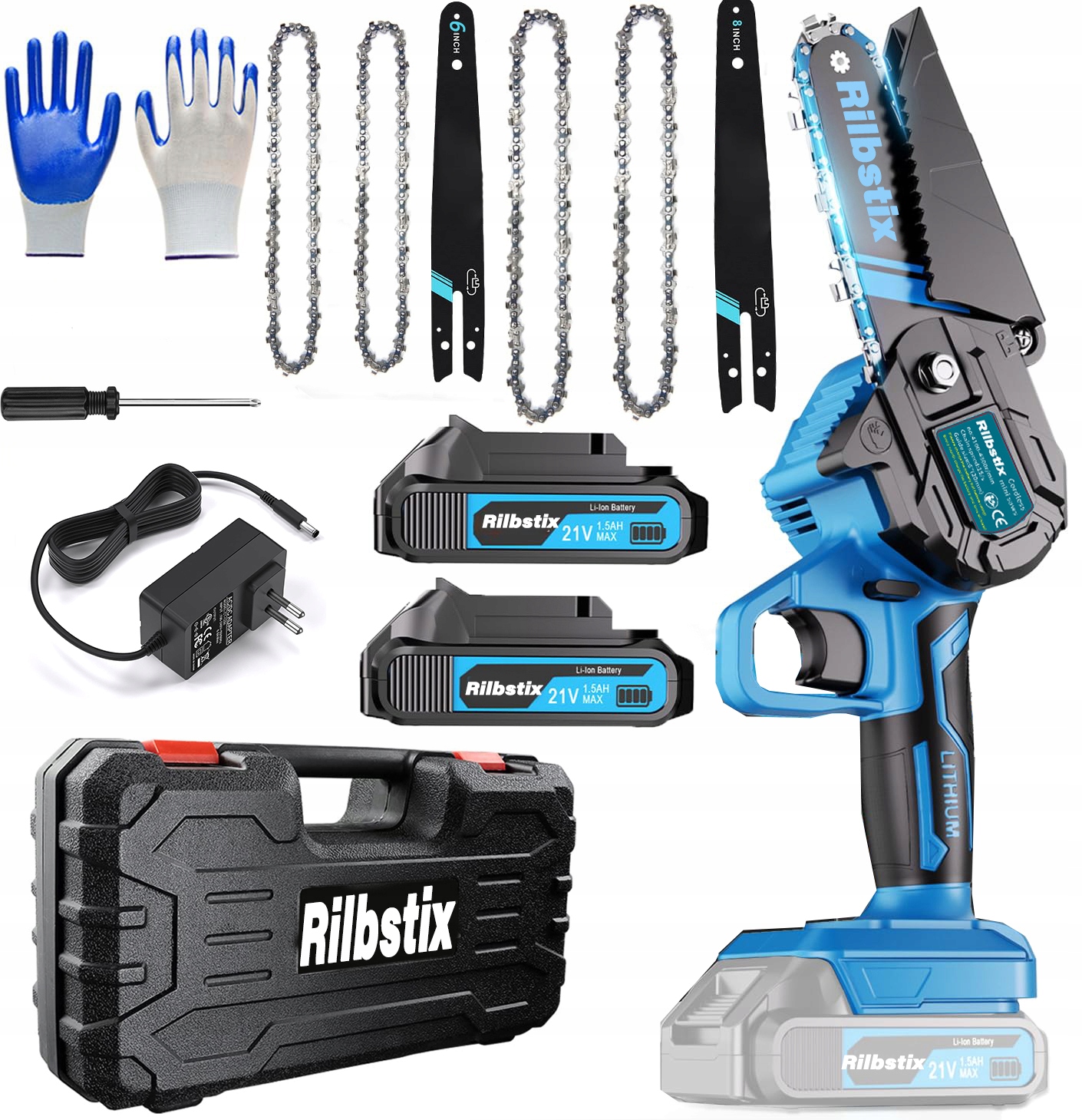 Piła Łańcuchowa Akumulatorowa 2w1 Bezszczotkowa 6" 8" Z 2 Akumulatorami I 4 Łańcuchami