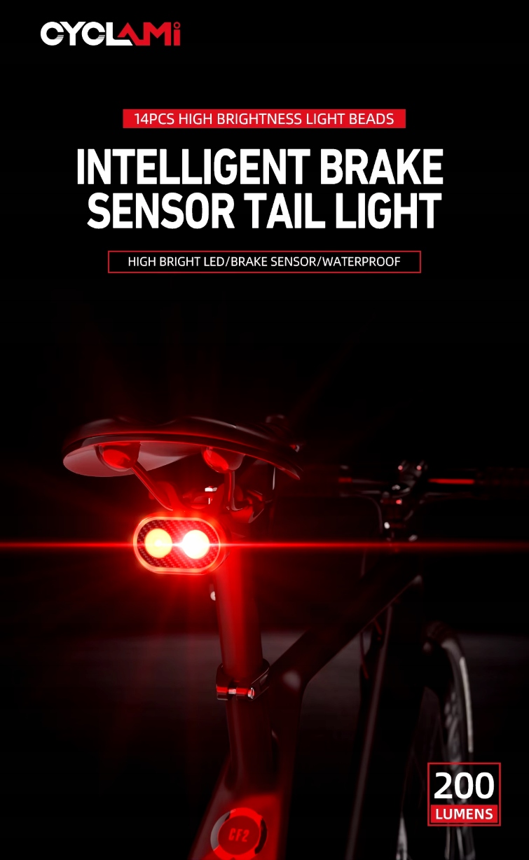Tylne światło rowerowe Cyclami CY200 z funkcją Stop