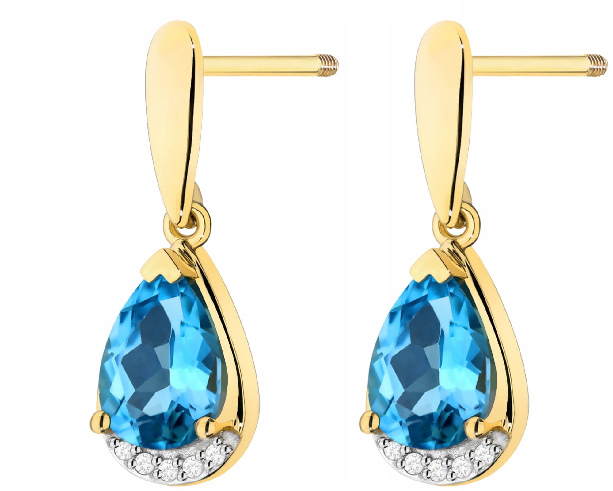 Zlaté Náušnice S Topazem A Brilianty Na Šroubovací Tyči 585