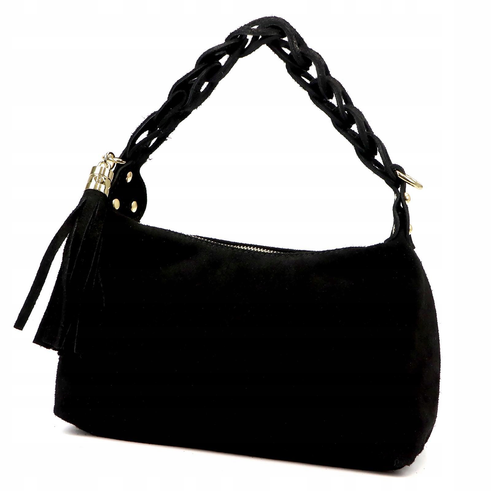 Torebka skórzana zamszowa damska miejska Hobo frędzle Luka czarna
