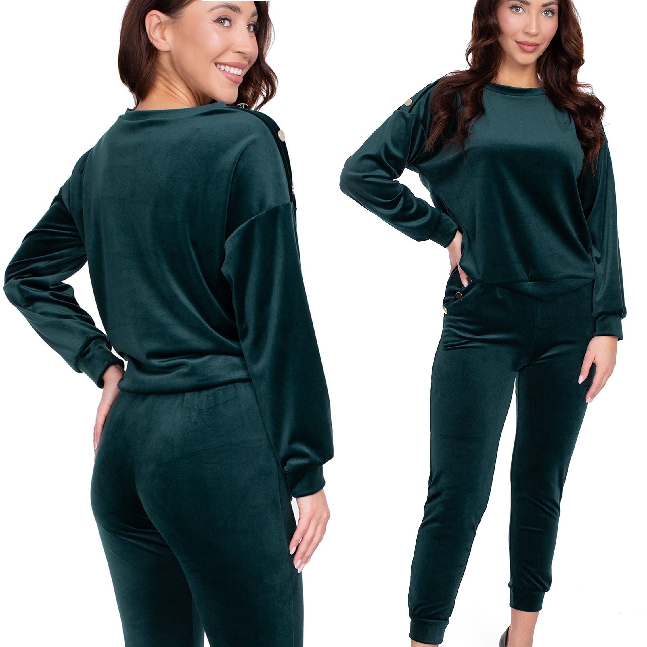 Welurowy komplet ,dres z ozdobnymi guzikami _M/38