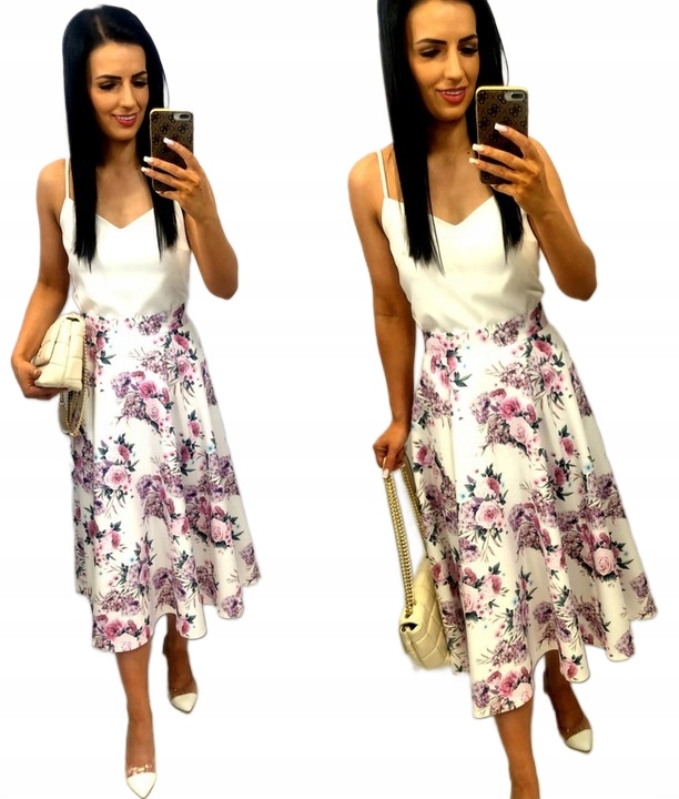 Sukně MIDI S Květinami Rozkládací Růžová S