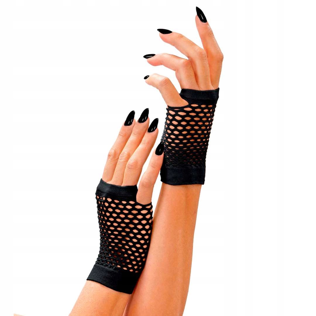 rękawiczki KABERETKI czarne MITENKI bez palców krótkie SIATKA lata 80 retro