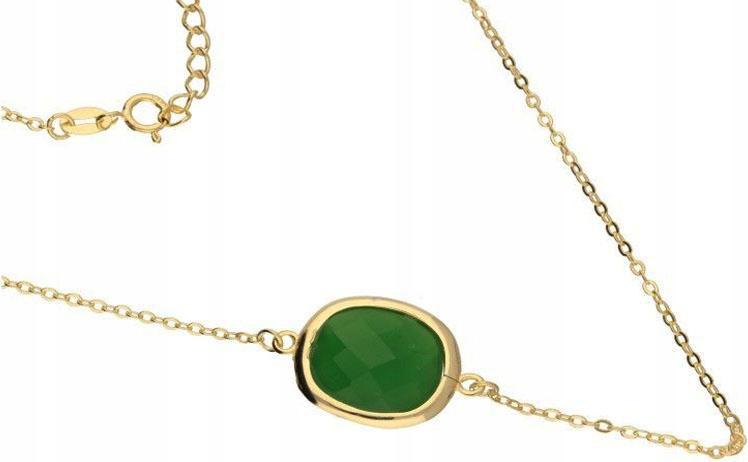 Stříbrný pozlacený náhrdelník 925 zelený jadeit 3,69g s přívěskem, moderní design