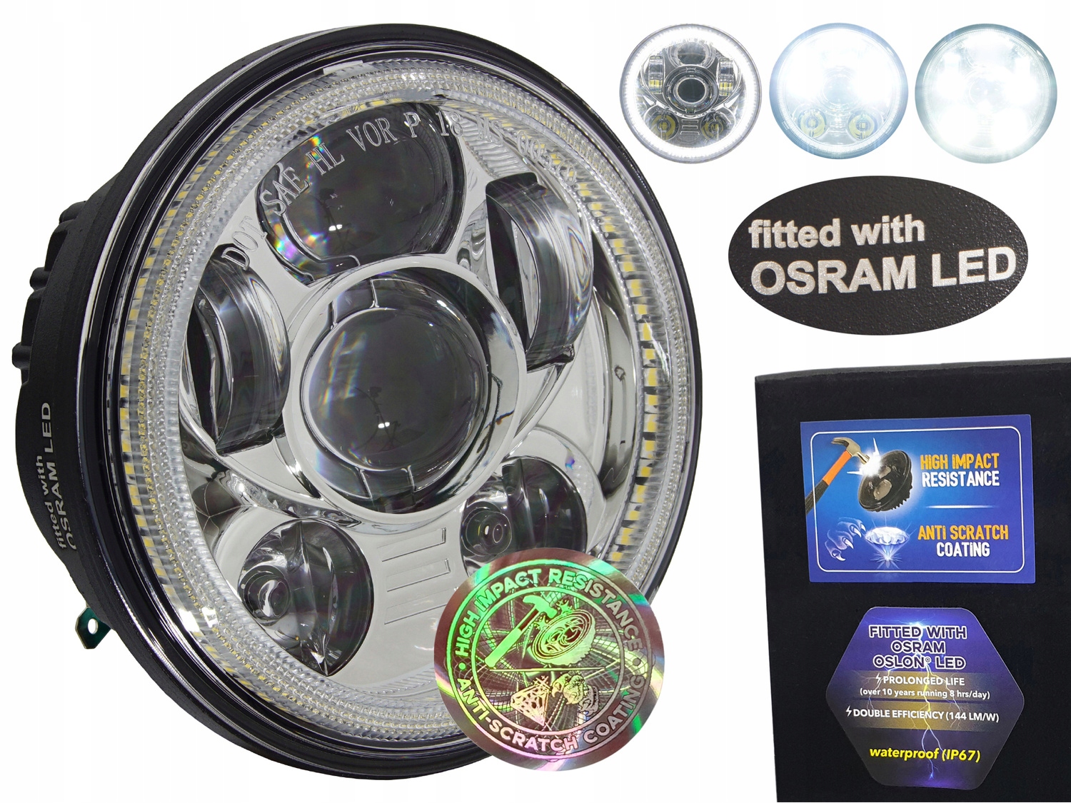 5,75-palcová lampa s dennými svetlami Drl, odolná voči poškriabaniu, Osram Led 144 lm/W pre Harley Indian