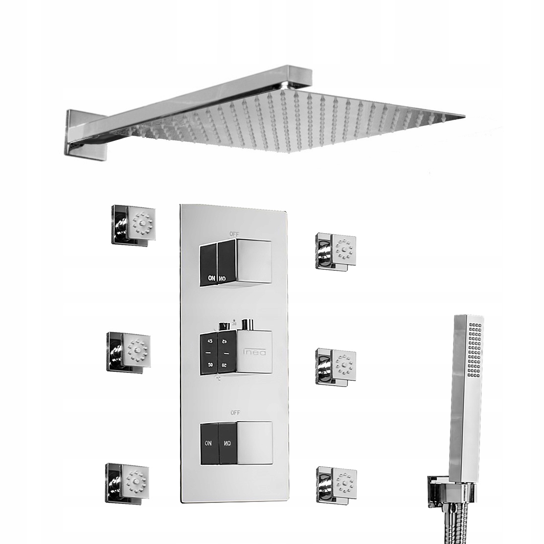 Podomítkový set s hydromasáží, dešťová sprcha 25 cm