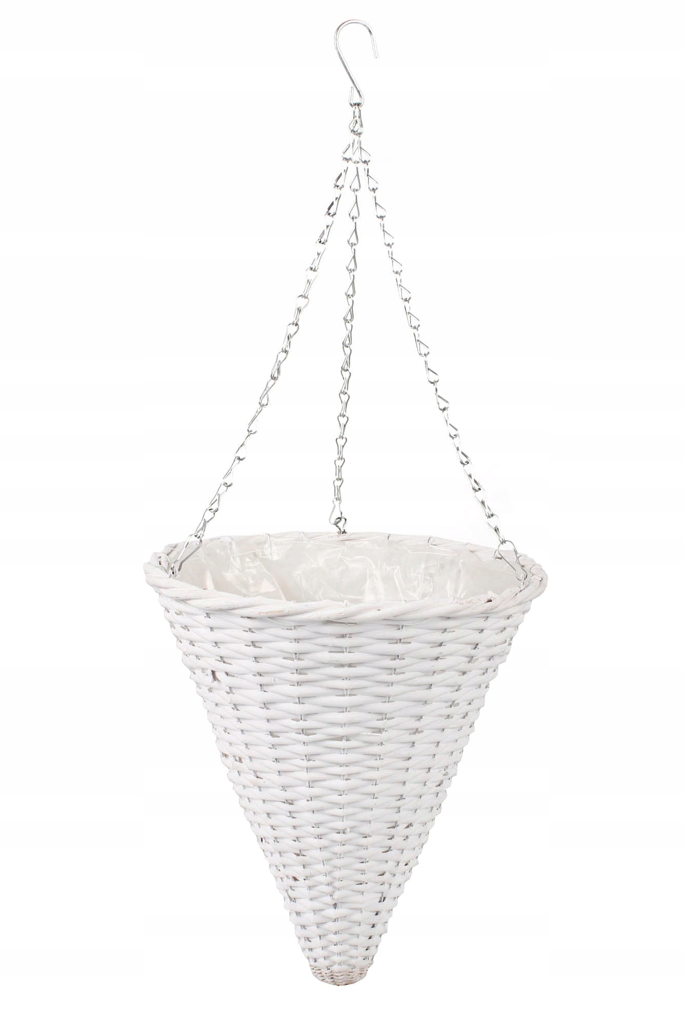 BIAŁY WIKLINOWY KOSZ WISZĄCY NA KWIATY 28x28x32/68 cm