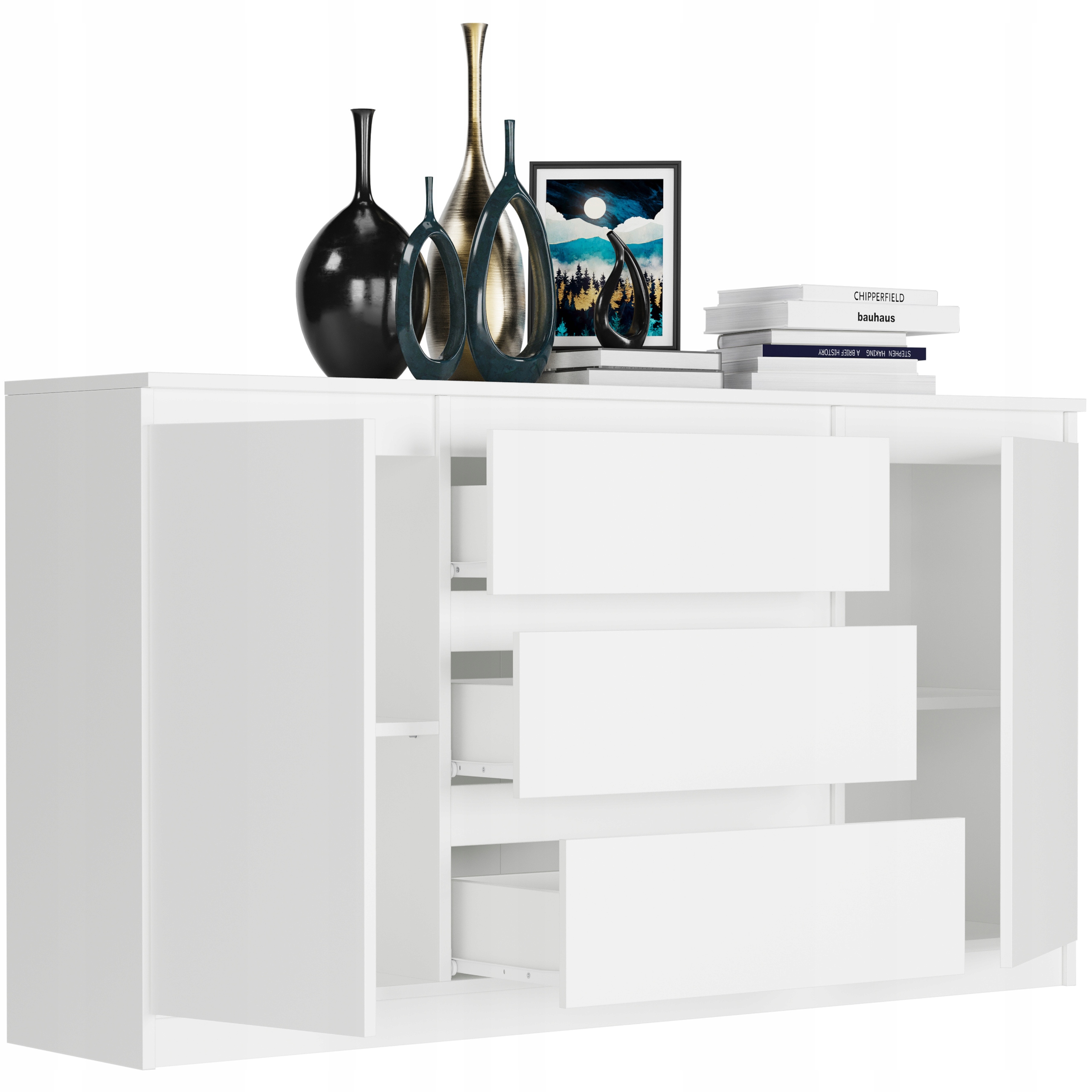 KOMODA 140 SZAFKA 3 SZUFLADY 2 PÓŁKI BIAŁA R-140-S3