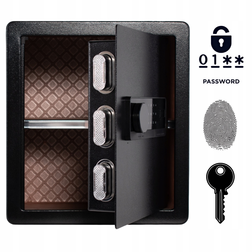 Pancerny Domowy Sejf Biometryczny Na Odcisk Palca 40x36x30 cm Czarny