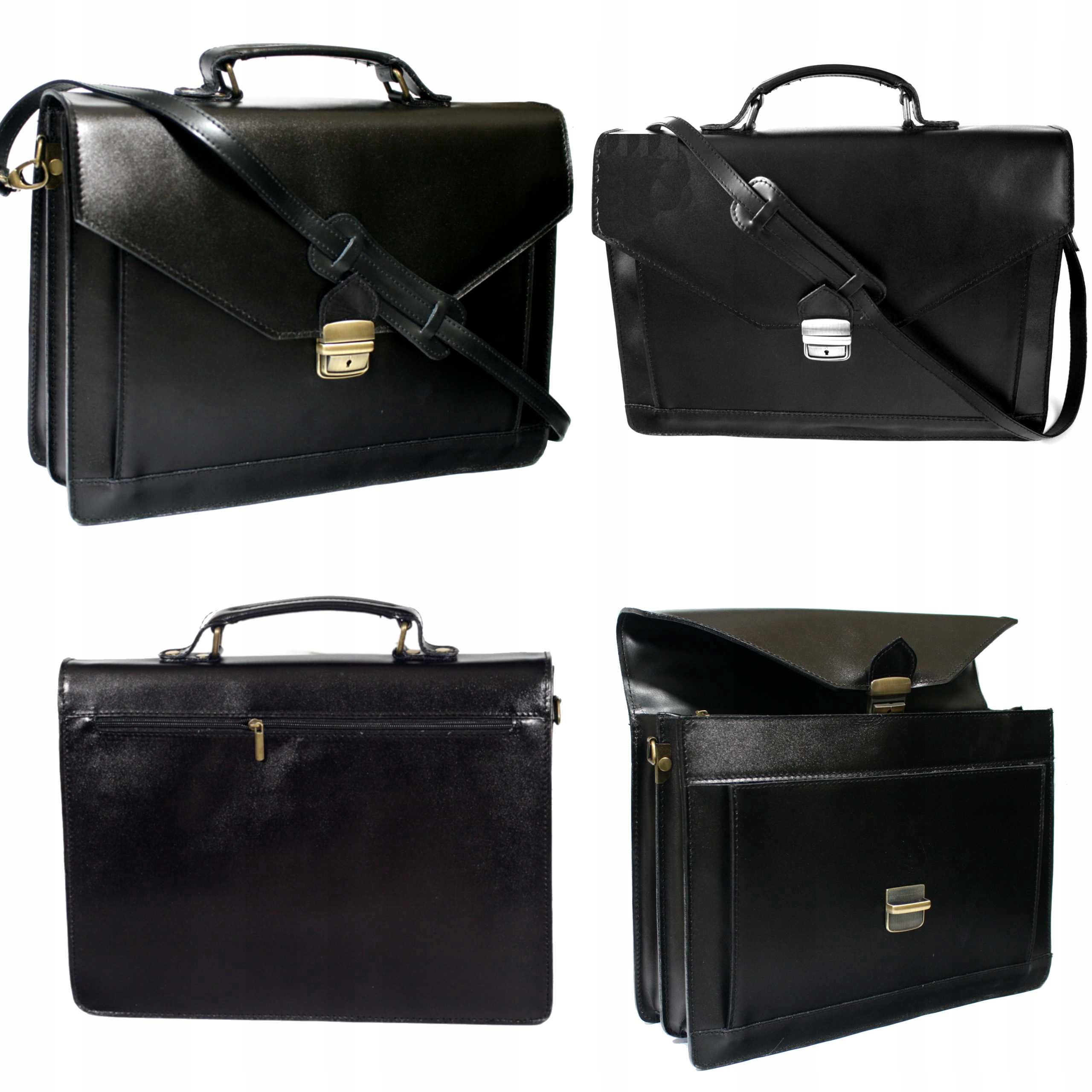Kožená pánská černá italská aktovka na dokumenty pro notebook 15 A4 3 komory