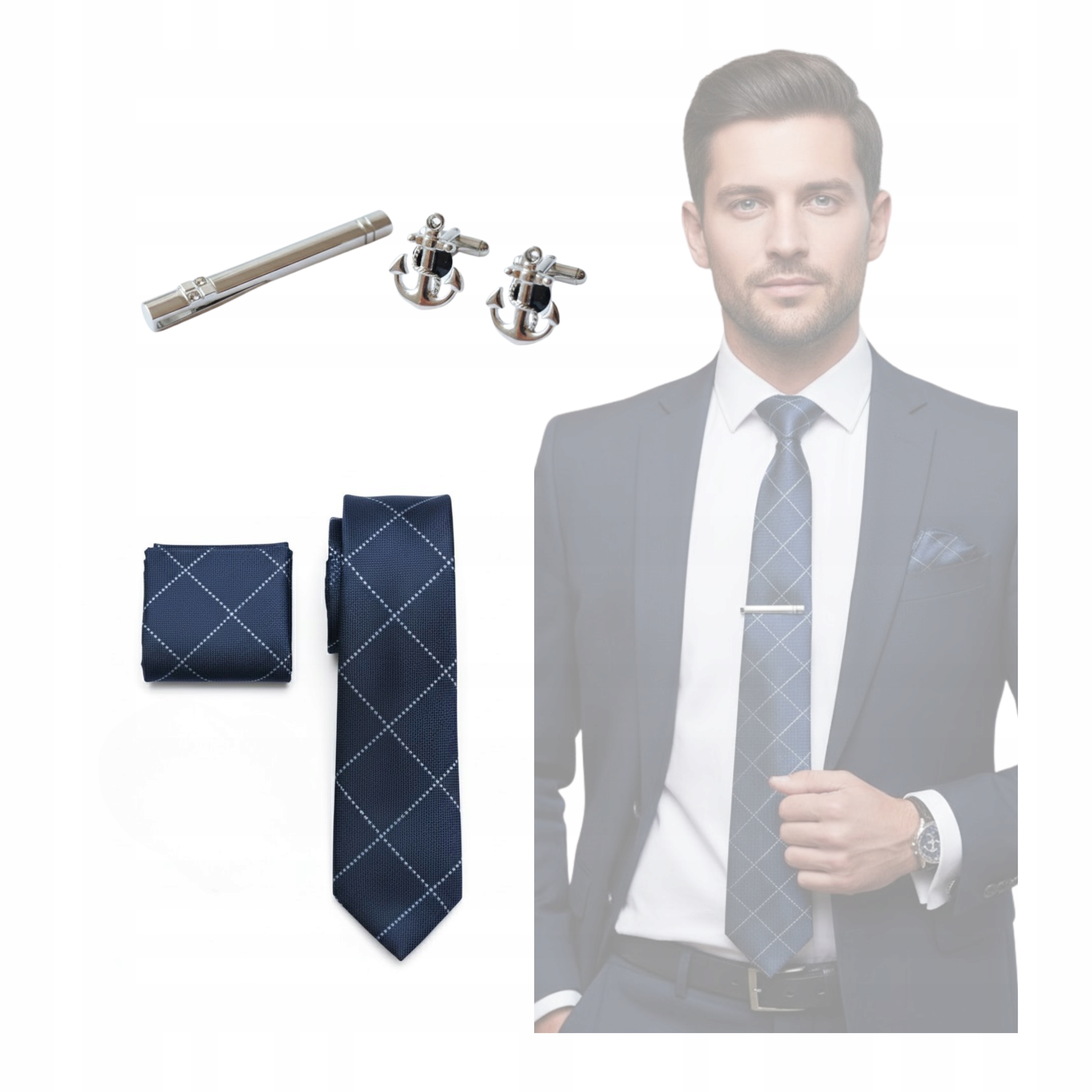 Dárková Sada Kravata Kapesníček Sponky Pánský Elegantní Styl Na Oblek