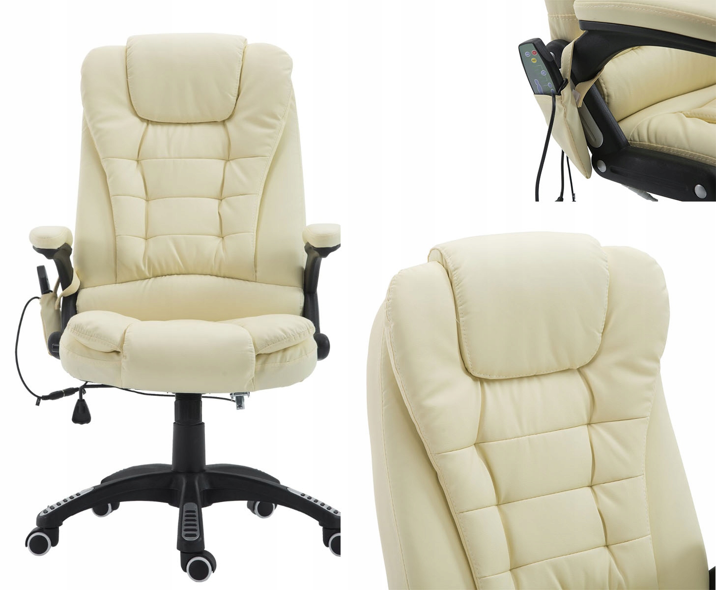 Krzesło Masujące Z Pilotem Biurowe Grzanie Biały