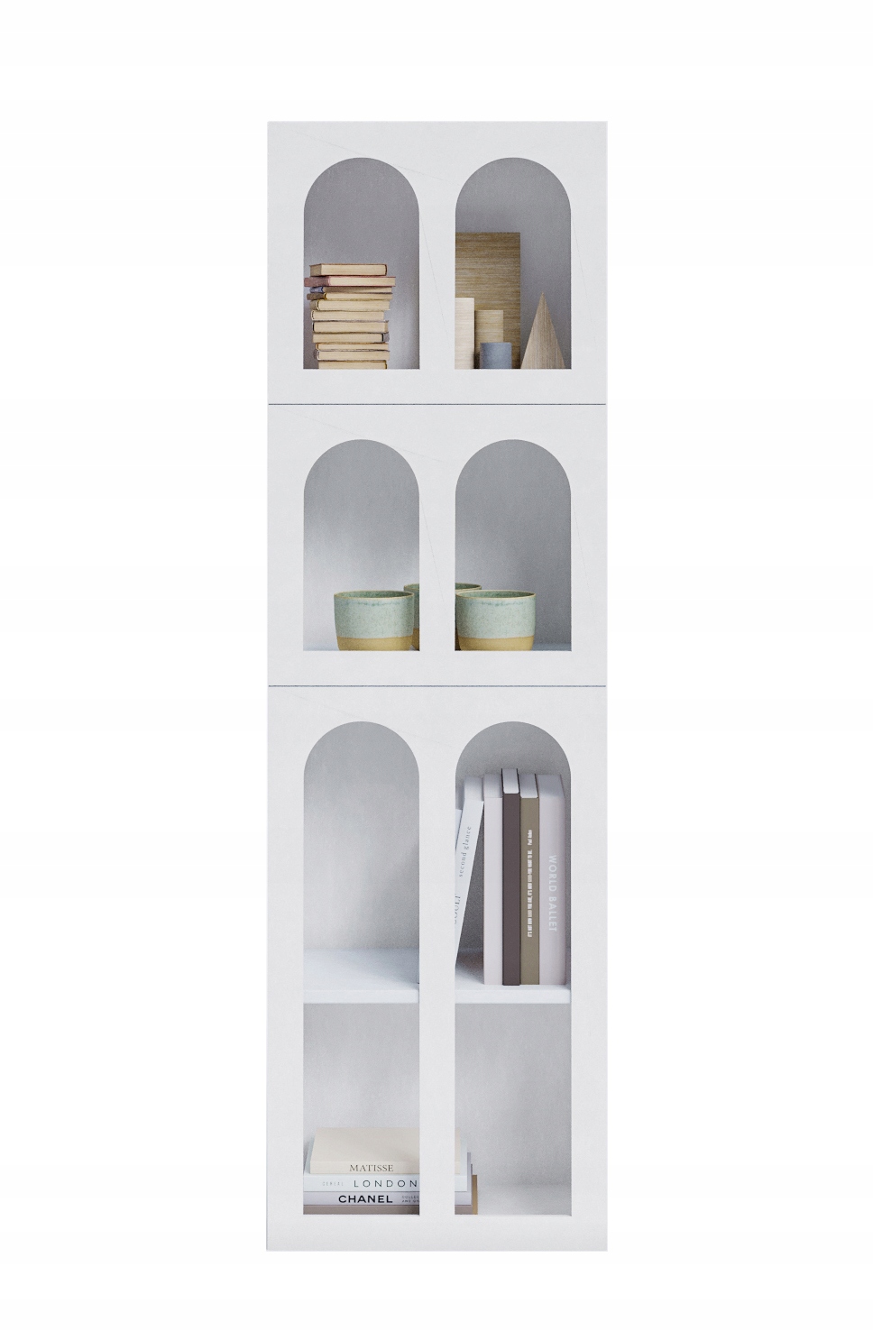 Moderní regál 60 cm ozdobný s policemi ve tvaru oblouků Bílý skandinávský