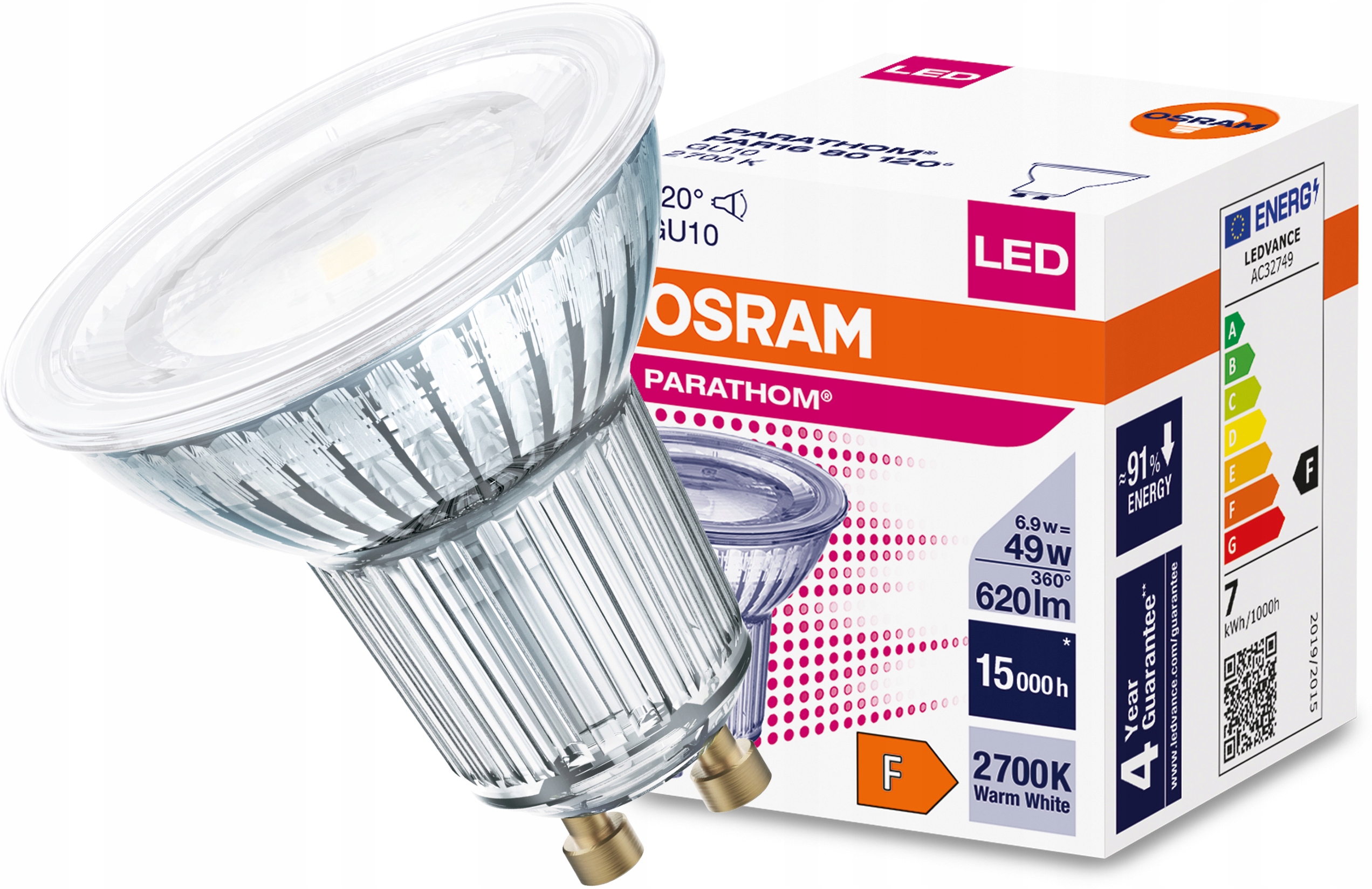 

Żarówka Led Halogen GU10 6,9W 2700K 120° Osram