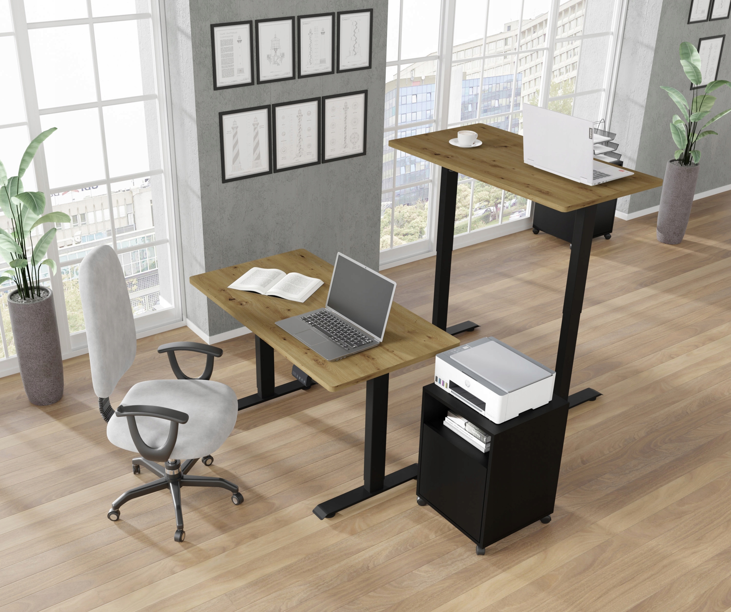 Elektrický nastaviteľný písací stôl Bimotion 1S 120 x 65 x 2,5 cm čierny/dub artisan