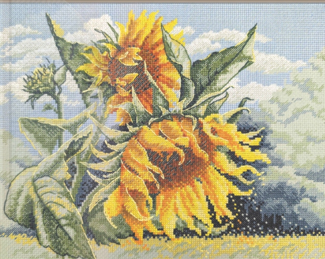 Aine A1033 Slunečnice ve větru, sada pro křížkovou výšivku 30x24 cm