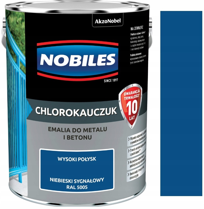 Nobiles Chlorokauczuk Emalia Do Betonu I Metalu Niebieski Sygnałowy 5005 5L